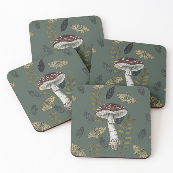 Item preview, Amanita Muscaria with moths and leaves botanical illustration designed and sold by Wieskunde.