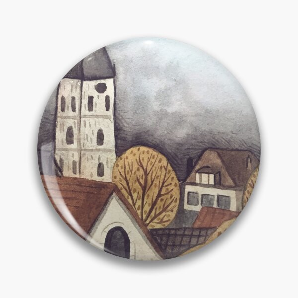 Item preview, traditional watercolor landscape town illustration designed and sold by Wieskunde.