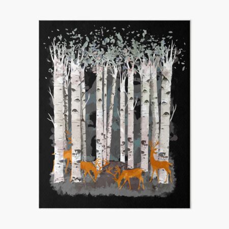 deer, fawns and birchs watercolor art Art Board Print