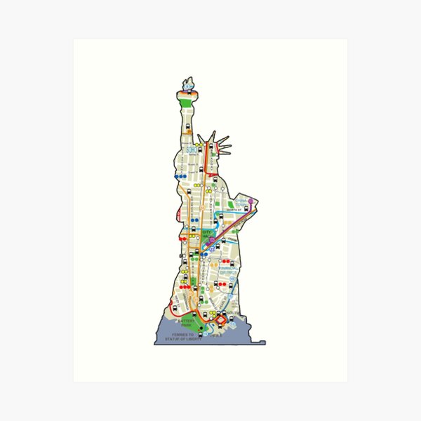 Artikel-Vorschau von New York City U-Bahn Bus Karte Freiheitsstatue Stil, designt und verkauft von hookink.
