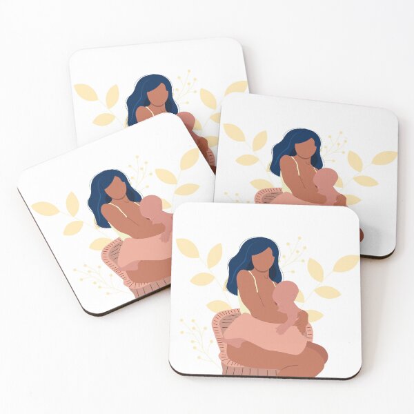 Item preview, Breastfeeding illustration, mother feeding a baby with breast with nature and leaves background. Concept  illustration in cartoon style. designed and sold by Eshka.
