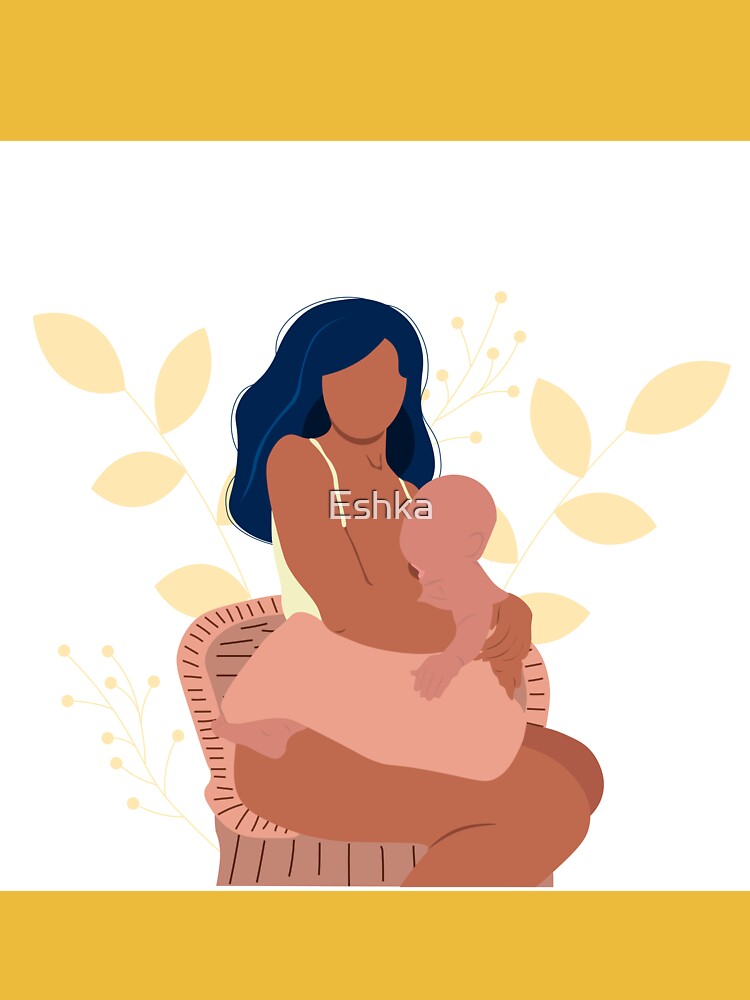 Breastfeeding illustration, mother feeding a baby with breast with