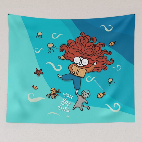Item preview, You Got this - Mermaid and Cat - I Love Books designed and sold by mydoodlesateme.