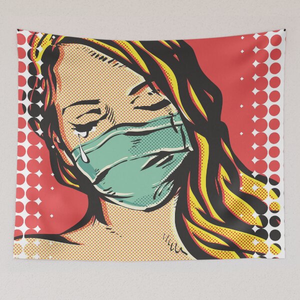 Item preview, Pop Art Woman wearing coronavirus mask. COVID-19 Pandemic Coronavirus Fitted Scoop T-Shirt designed and sold by etraveler.