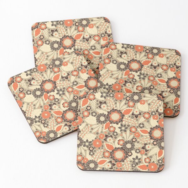 Item preview, Retro Orange, Brown & Cream 1970s Floral Pattern designed and sold by somecallmebeth.