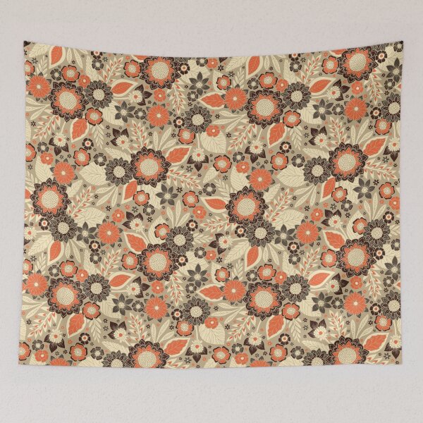 Item preview, Retro Orange, Brown & Cream 1970s Floral Pattern designed and sold by somecallmebeth.