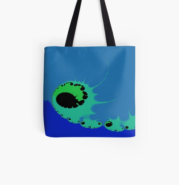 Riding the Neo Mint Fractal Wave Abstract Art All Over Print Tote Bag