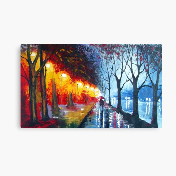 Couple walking in the rain by the water - oil painting Canvas Print