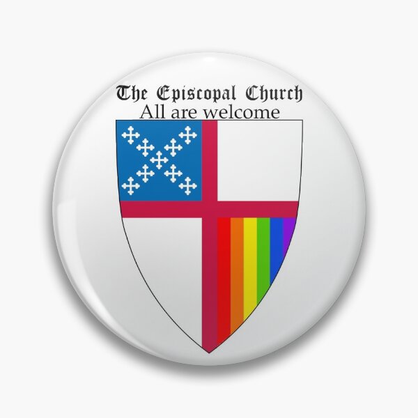 Vista previa del artículo con la obra «Escudo de la Iglesia Episcopal con rayas verticales del Orgullo del Arco Iris 1», diseñado y vendido por litmusician.