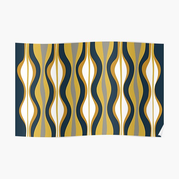 Hourglass Abstract Midcentury Modern Pattern in Mustard Yellow, Navy Blue, Grey, and White Poster