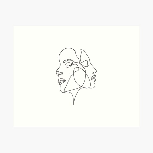 Line Art Abstract Continuous Line Drawing of Set Faces And Hairstyle Line  art Valentines Day Gifts Cutting Board by Creative Modern Art