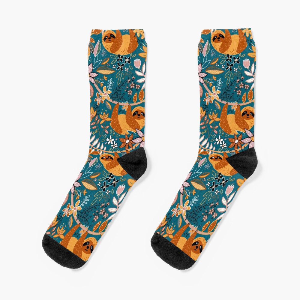 Happy Boho Sloth Floral Socks