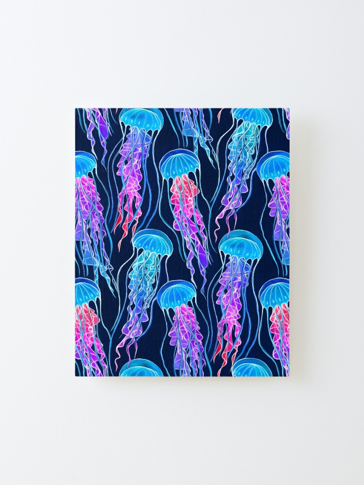 Alternate view of Luminescent Rainbow Jellyfish on Navy Blue Mounted Print
