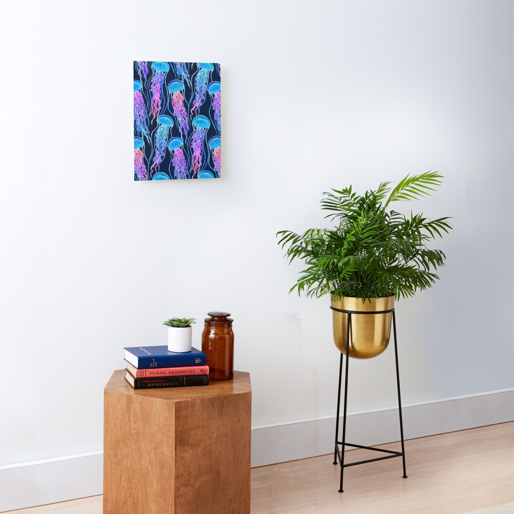 Luminescent Rainbow Jellyfish on Navy Blue Mounted Print