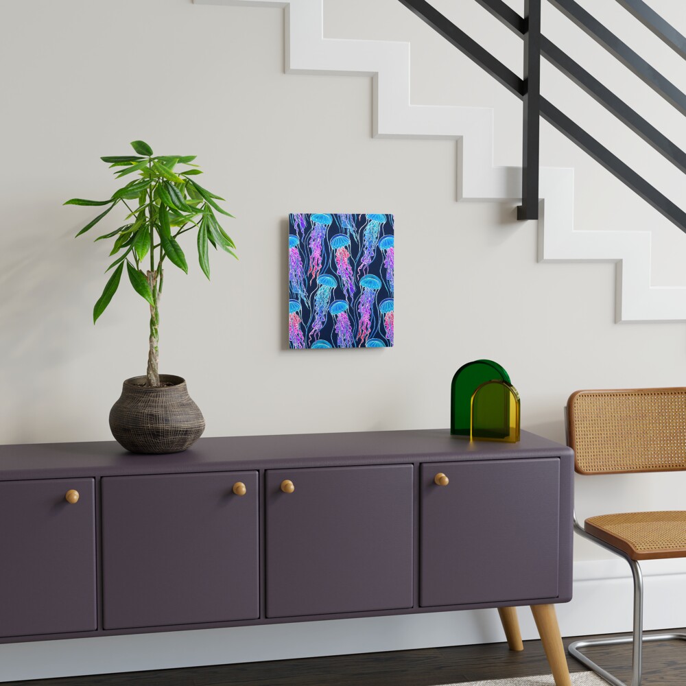Luminescent Rainbow Jellyfish on Navy Blue Mounted Print