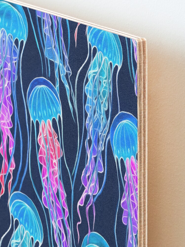 Alternate view of Luminescent Rainbow Jellyfish on Navy Blue Mounted Print