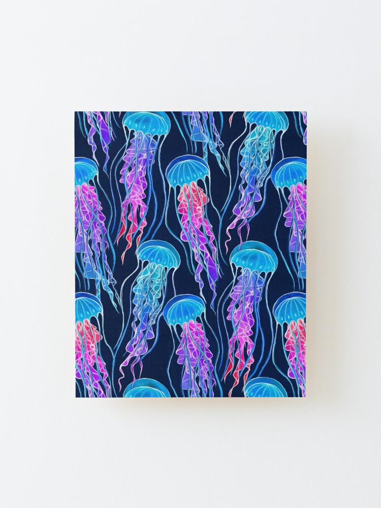 Alternate view of Luminescent Rainbow Jellyfish on Navy Blue Mounted Print