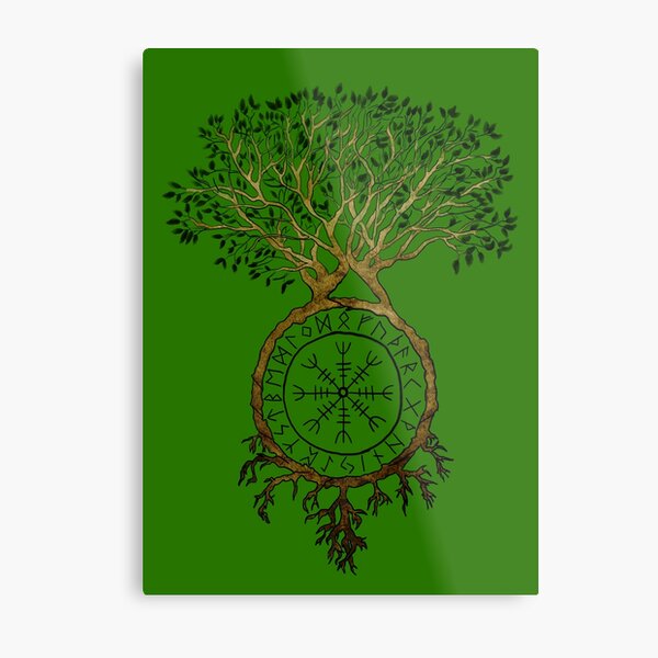Viking Tree of Life with Aegishjalmur - v1 Metal Print