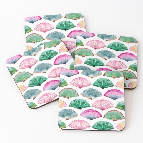 Item preview, Watercolor hand drawn seamless pattern background sketch illustration with colorful fans isolated on white designed and sold by FuzzyLogicKate.