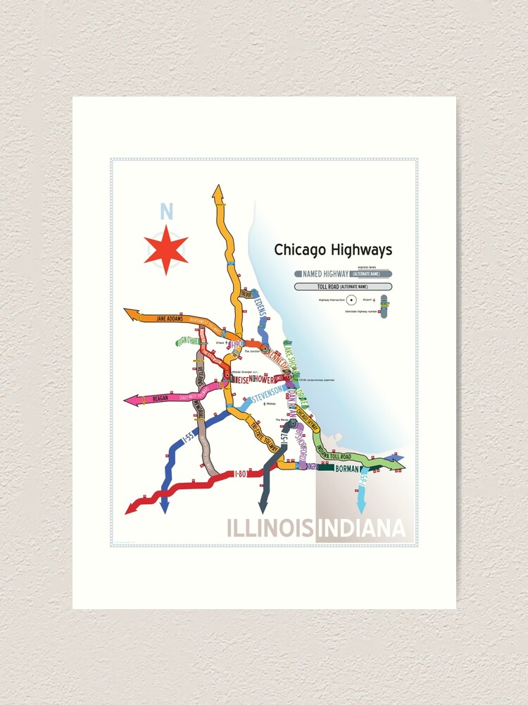 Chicago Expressway Names Map Chicago Highway Names" Art Print By Dunakin | Redbubble