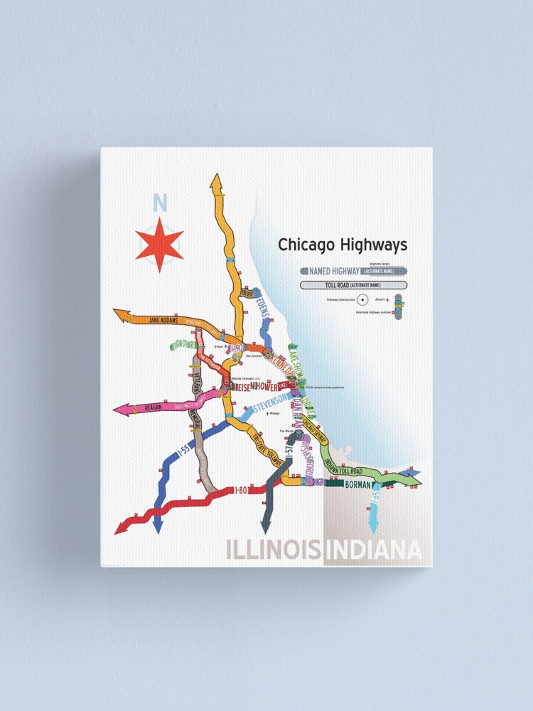 Chicago Highway Names Map Chicago Highway Names" Canvas Print By Dunakin | Redbubble