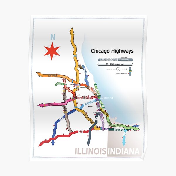 Chicago Highway Names Map Chicago Highway Names" Poster By Dunakin | Redbubble