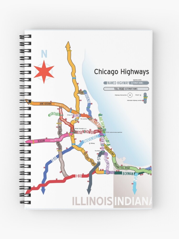 Chicago Highway Names Map Chicago Highway Names" Spiral Notebook By Dunakin | Redbubble