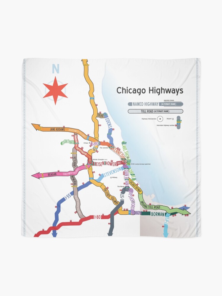 Chicago Highway Names Map Chicago Highway Names" Scarf By Dunakin | Redbubble