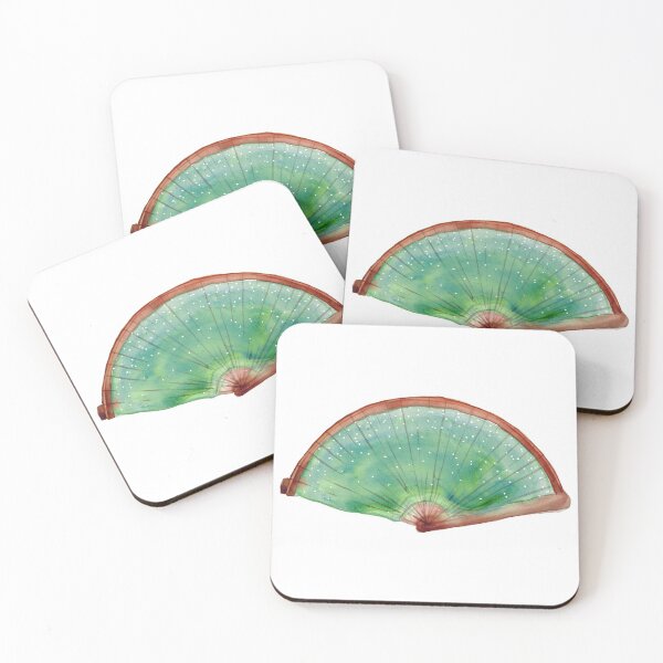 Item preview, Watercolor hand drawn sketch illustration of green and brown fan isolated on white designed and sold by FuzzyLogicKate.