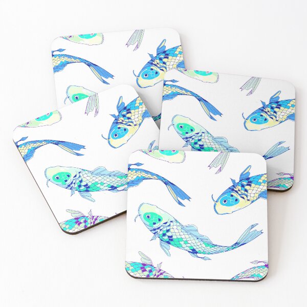Item preview, seamless blue koi pattern with white background designed and sold by Bob Wong.