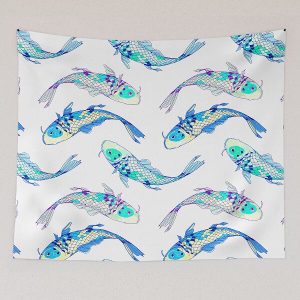 Item preview, seamless blue koi pattern with white background designed and sold by Bob Wong.