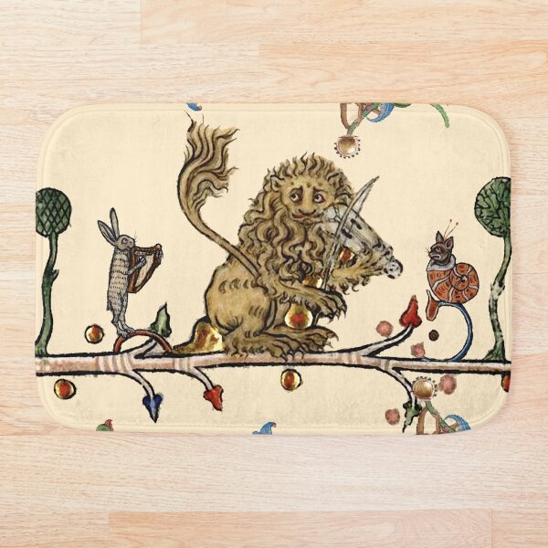 WEIRD MEDIEVAL BESTIARY MAKING MUSIC Violinist Lion,Hare And Snail Cat Bath Mat