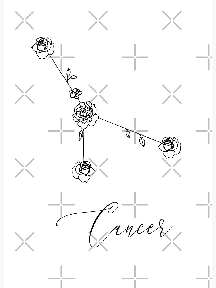 Cancer zodiac constellations flower line art. Minimalist print