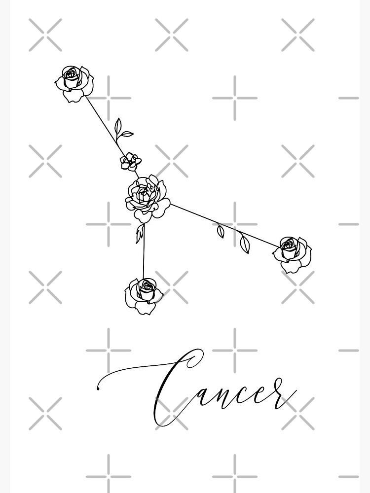 Cancer zodiac constellations flower line art. Minimalist print.  Scandinavian print. Botanical symbols. Cancer line drawing.   Spiral  Notebook