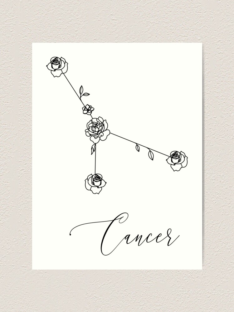 Cancer zodiac constellations flower line art. Minimalist print