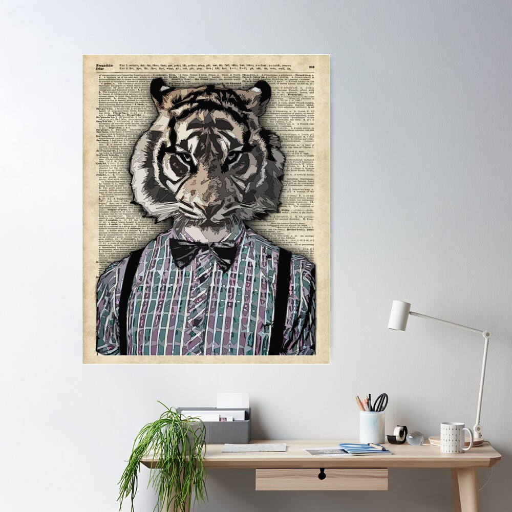 Hipster Animal Prints On Real Vintage Dictionary Book Page Framed