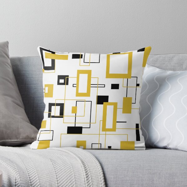 Black and gold square patterns Throw Pillow