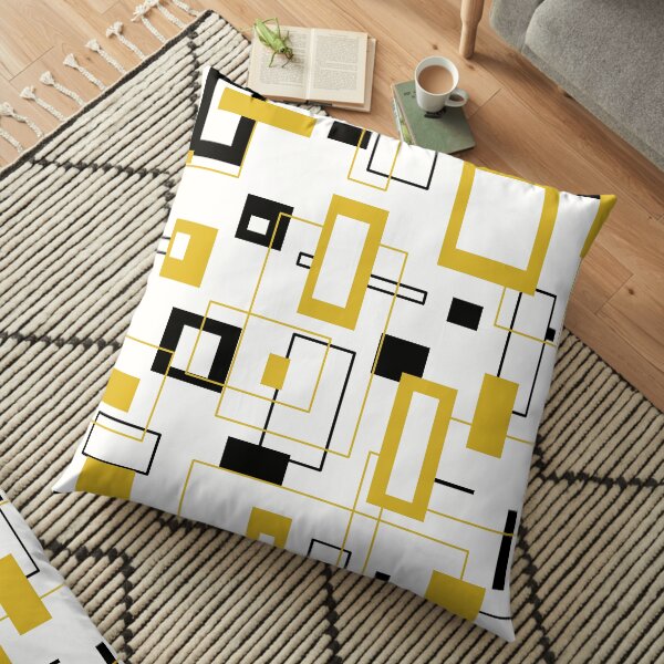 Black and gold square patterns Floor Pillow