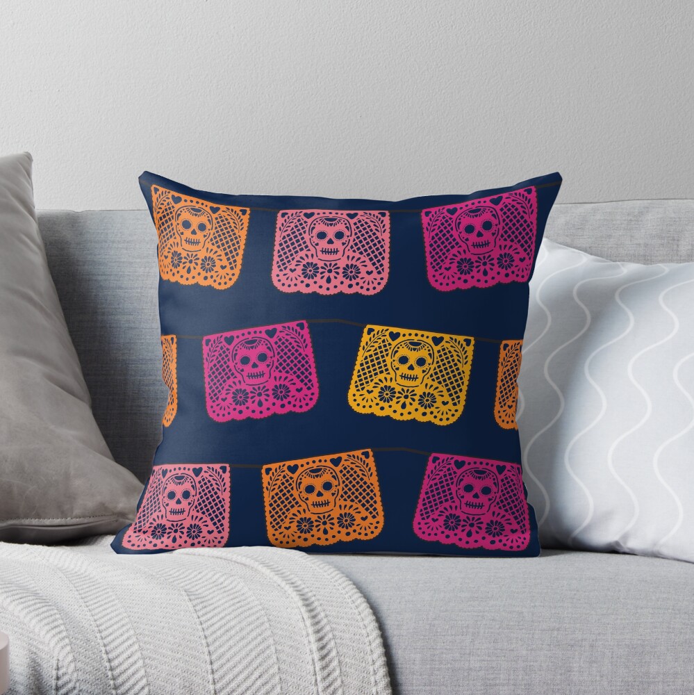 Dia de los Muertos papel picado flags Throw Pillow