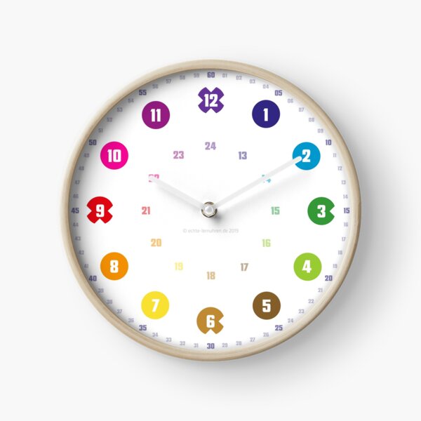 Echte-Lernuhren.de | EasyRead Kinderuhr Kinderzimmeruhr 24 Std Format ©hatgirlDESIGN (Kreise, Viertelstundenmarkierung, Regenbogen) Schulbedarf Klassenzimmer Uhr