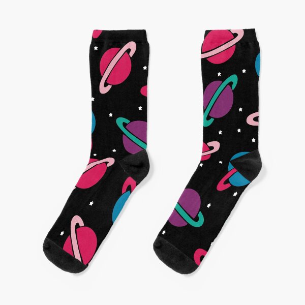 Neon Space Planets Pattern Socks