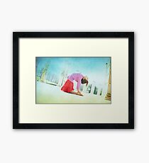 Ustrasana, Yoga in the beach, Barcelona Framed Print