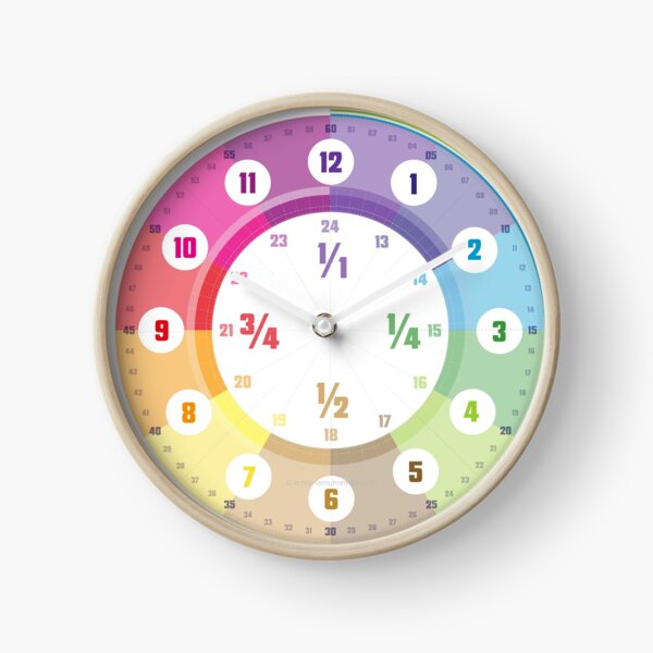 Lernuhr Regenbogen Pastell mit Bruchzahlen Mathematisch 24 Std © hatgirl.de (Uhr, für Kinder, Minmaldesign) Uhr