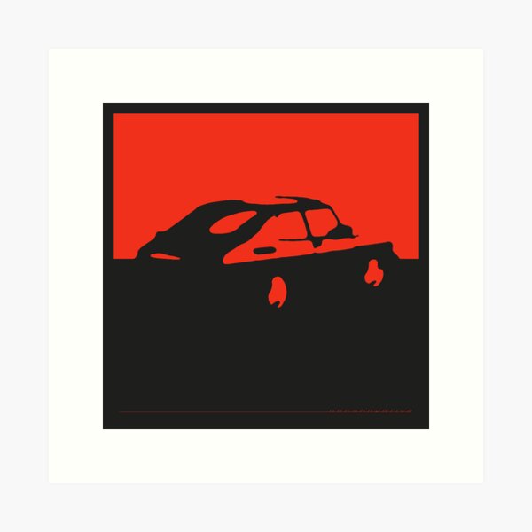 Saab 900, 1990 - Red on charcoal Art Print