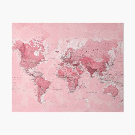Pink World Map Art Board Print