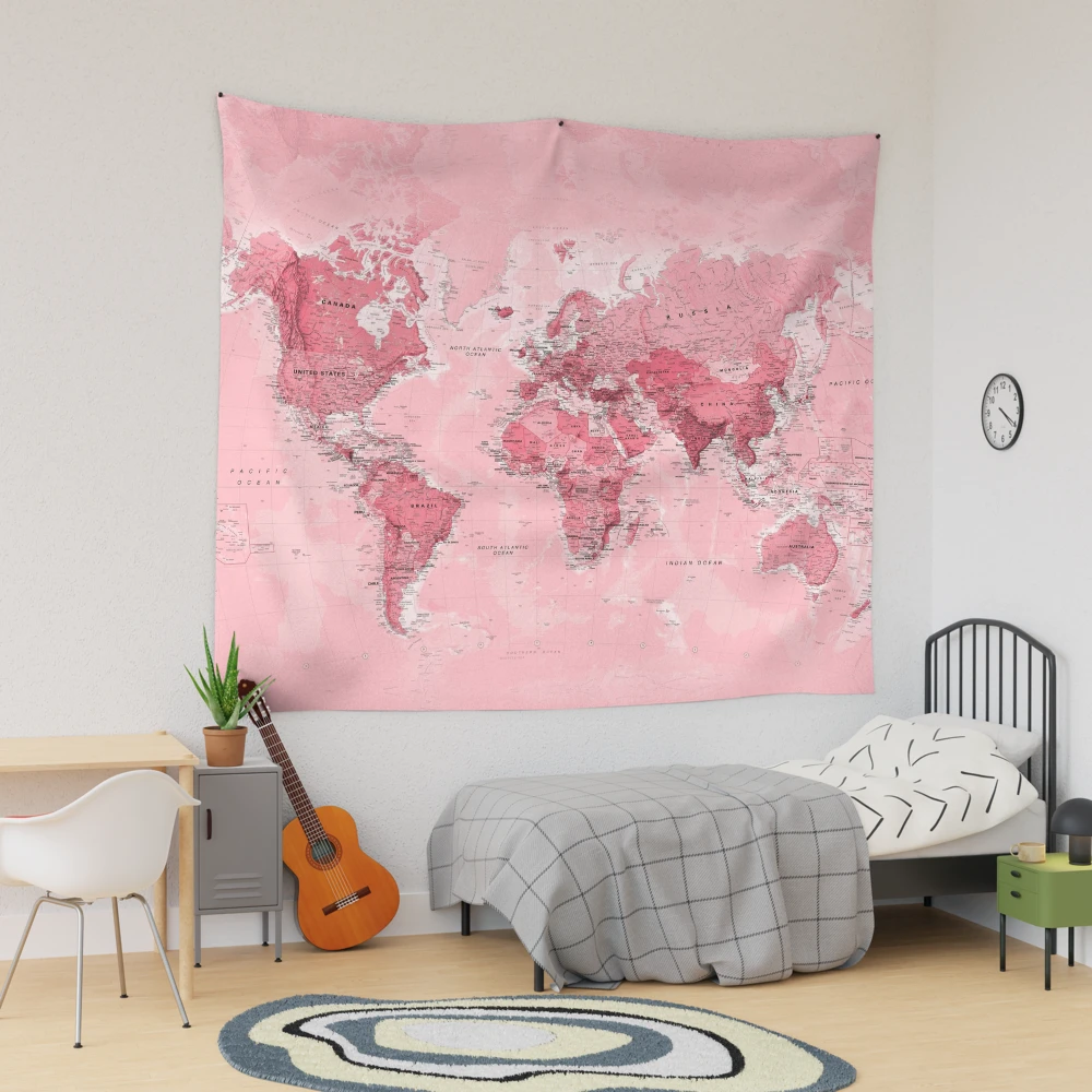 Pink world map tapestry sale