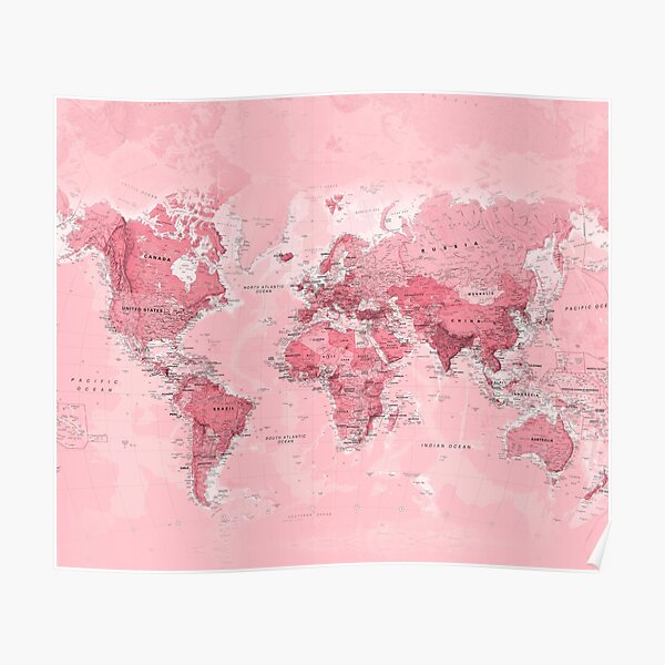 Pink World Map Poster
