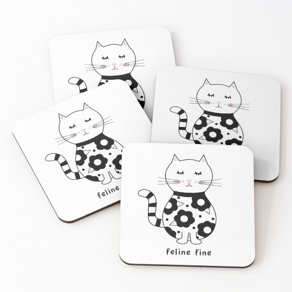 Item preview, Feline Fine Flower Kitty (Black and White) designed and sold by CoralFoxDesigns.
