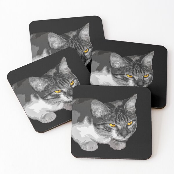 Item preview, black and white cat with strange eyes designed and sold by ricobarinas.