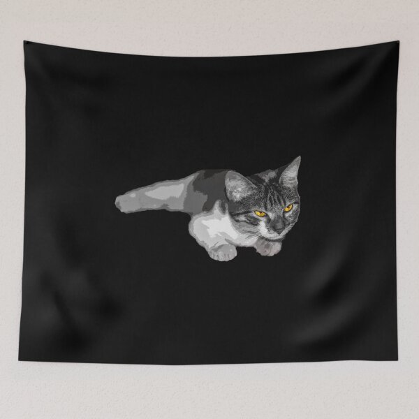 Item preview, black and white cat with strange eyes designed and sold by ricobarinas.